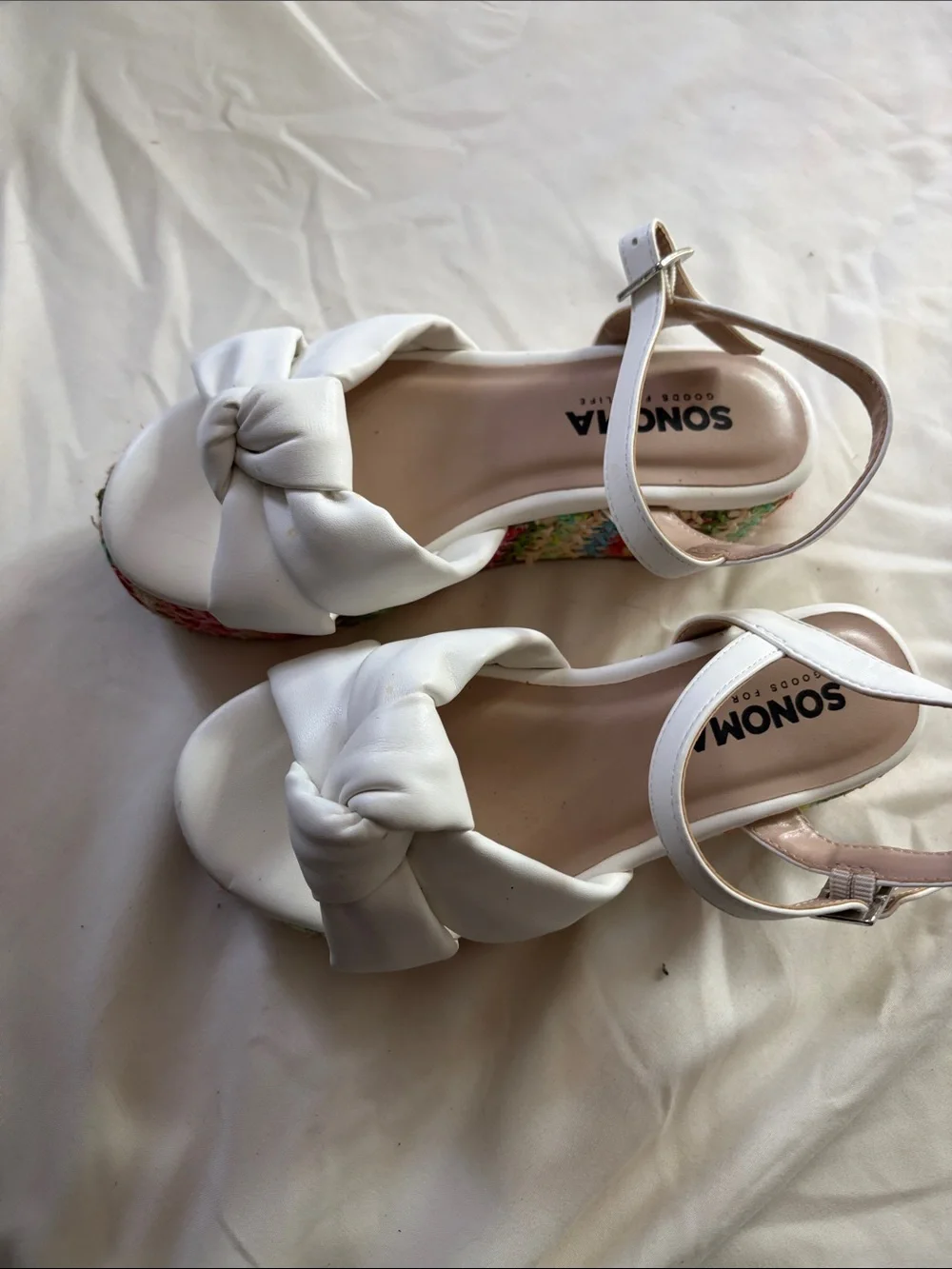 Sonoma White Bow Wedge Sandals with Multicolor Espadrille